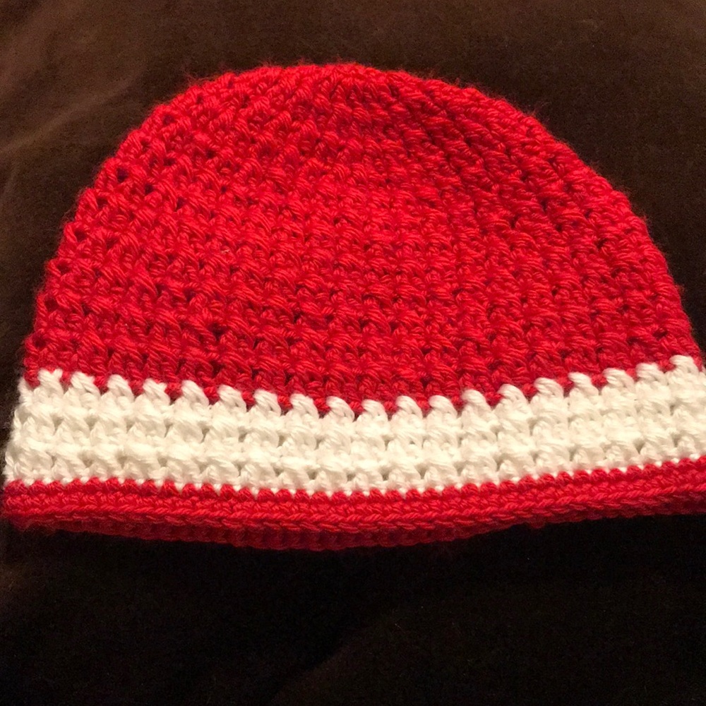 Red and white beanie
